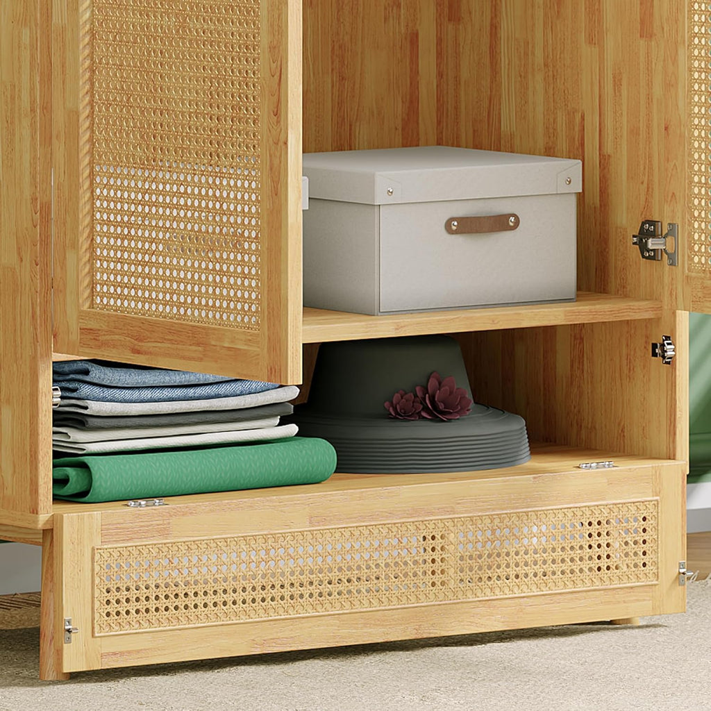 Soweiz Armario de 2 Puertas con Barra y Ratán PE, Natural, para Dormitorio o Salón