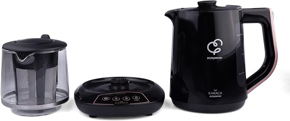 Karaca Çaysever Tetera Eléctrica Turca con Hervidor 1700 W, 1,5 L + 0,8 L, Oro Rosa