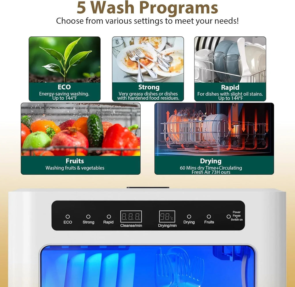 Mini Lavavajillas de Encimera 800 W con Depósito de 6 L, 6 Programas y Pantalla LED
