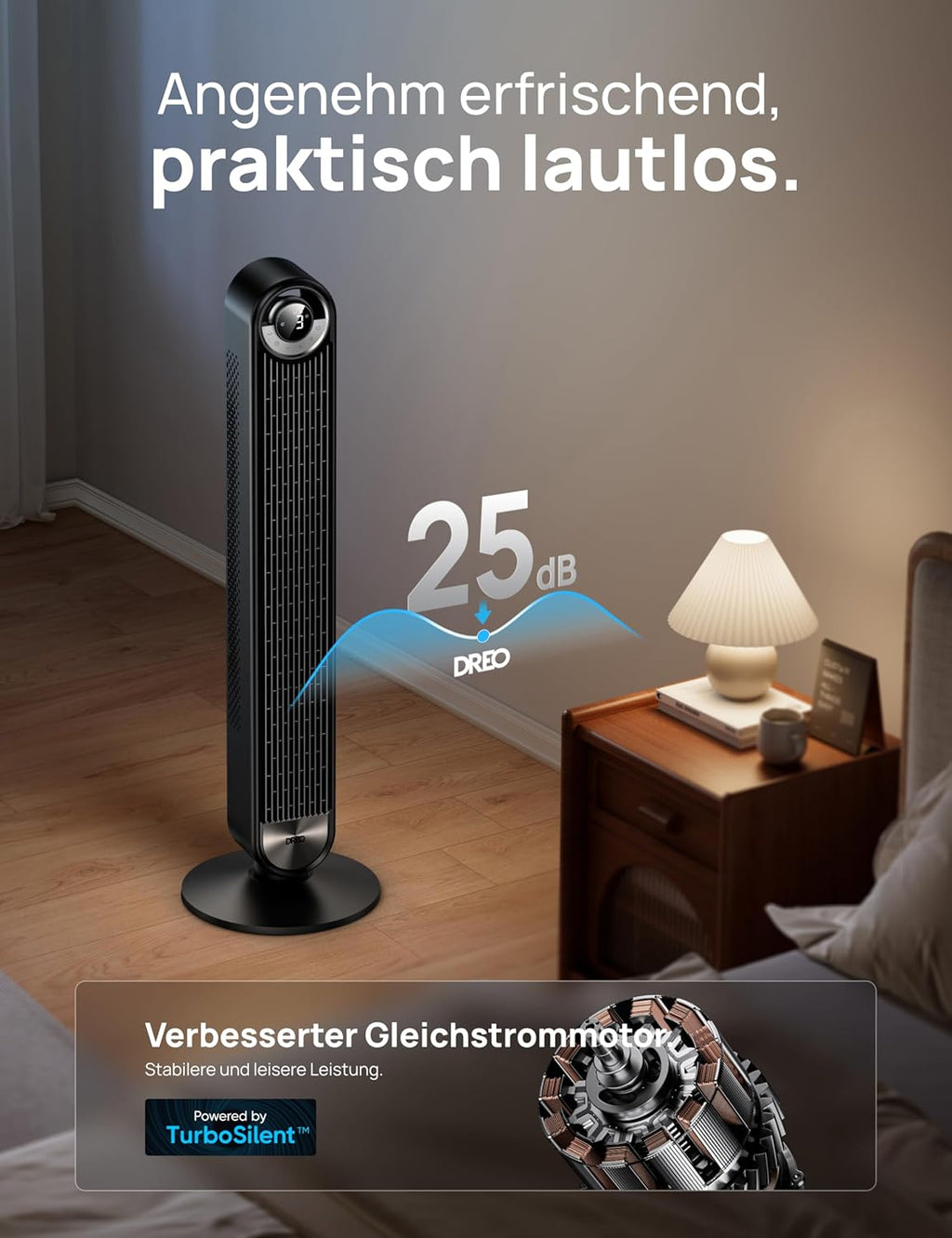 DREO Cruiser Pro T2S Ventilador de Torre Inteligente 106 cm, 25 dB, 9 Velocidades, Control por Voz
