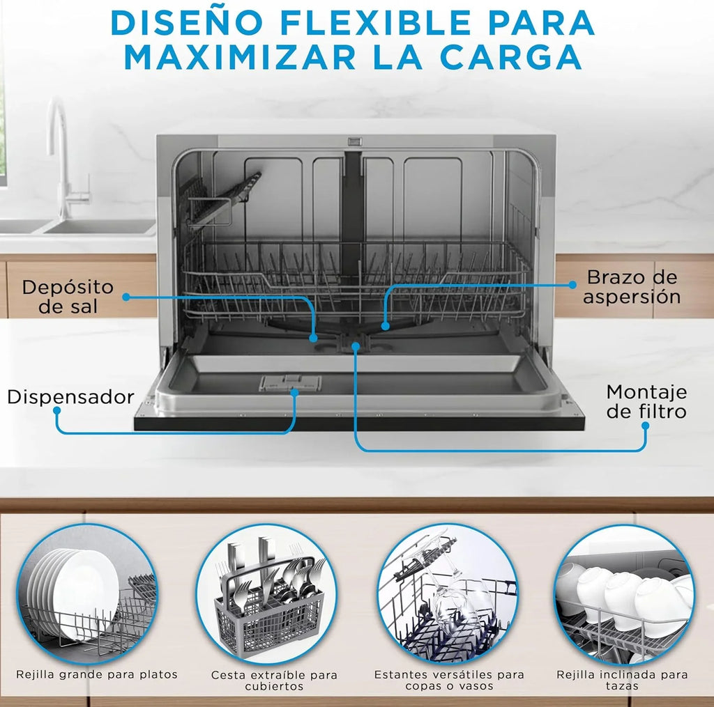 Midea Lavavajillas Compacto de Encimera 55 cm, 6 Servicios, 7 Programas, sin Instalación, Blanco
