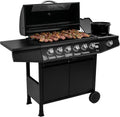 Amig Fireplus 6+1 Barbacoa de Gas 12,9 kW con 7 Quemadores, Carro y Termómetro, Inox Negro