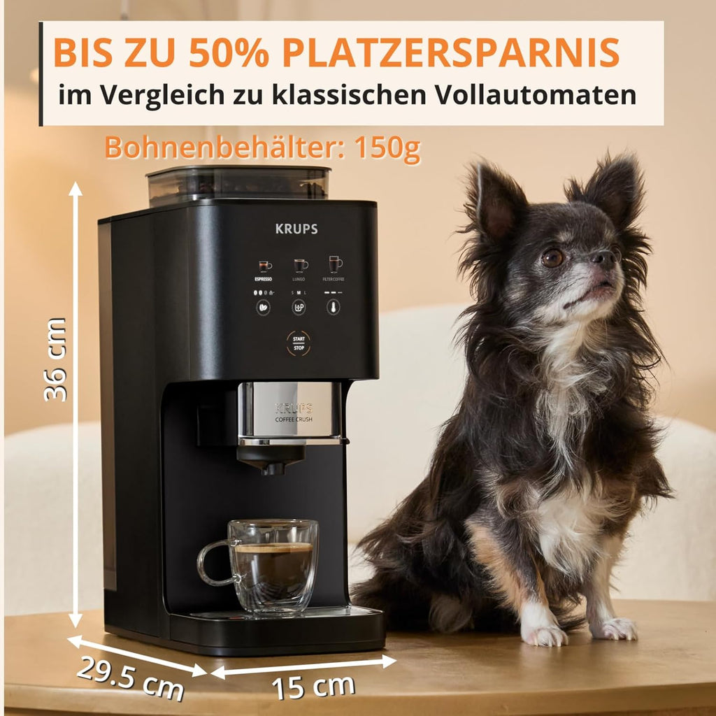 Krups Coffee Crush Extra SA4028E0 Cafetera Superautomática de Solo 15 cm con Molinillo de Acero
