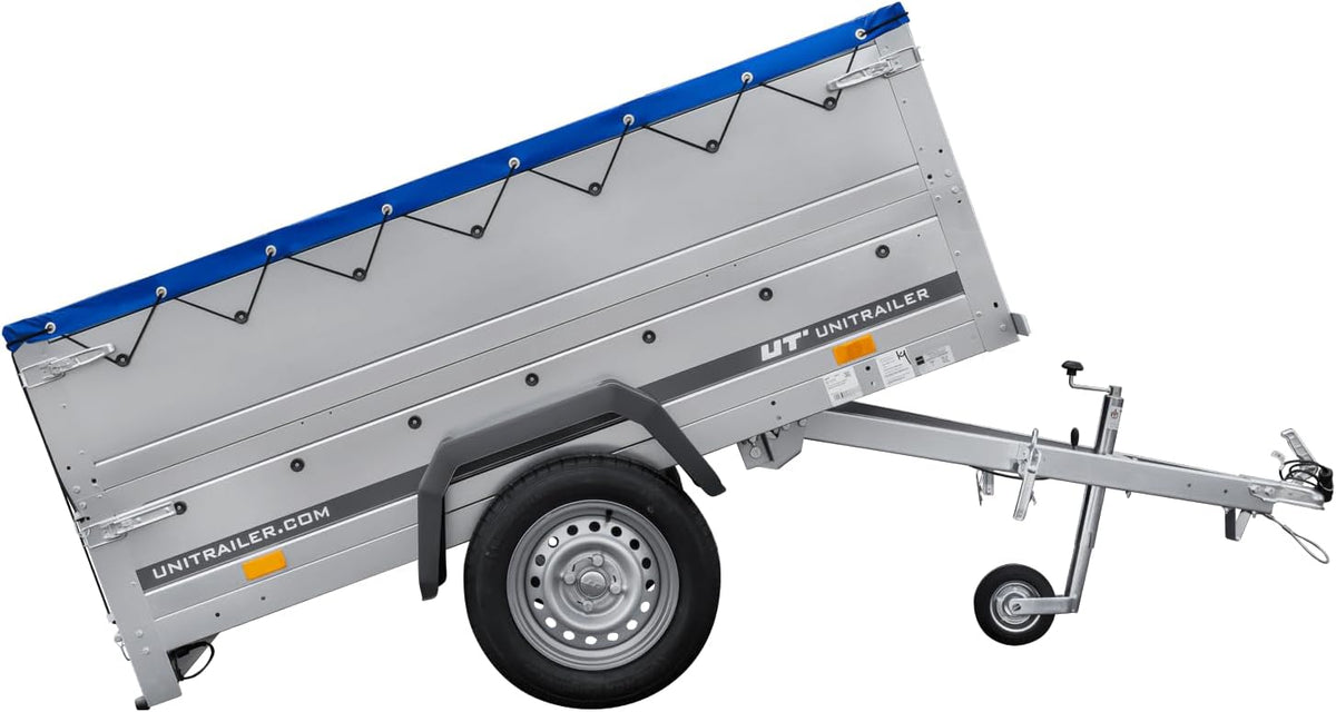 Remolque Basculante 200 con Rueda Jockey, Laterales Extra y Lona Azul, 750 kg