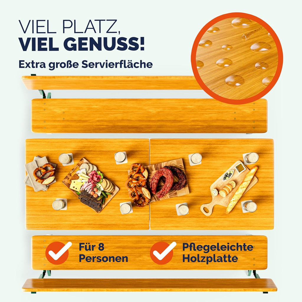 Casaria Conjunto de Mesa y Bancos Plegables con Respaldo 170 cm para 8 Personas, Madera