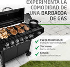 Amig Fireplus 6+1 Barbacoa de Gas 12,9 kW con 7 Quemadores, Carro y Termómetro, Inox Negro