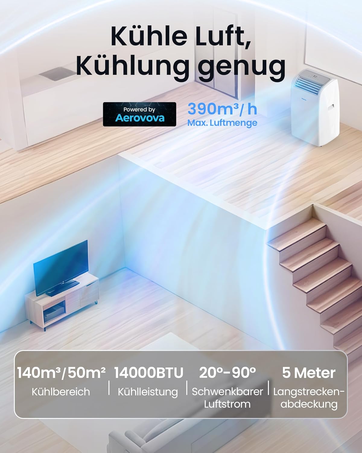 Newentor Aire Acondicionado Portátil 14000 BTU hasta 50 m² con Compresor TCL y Mando