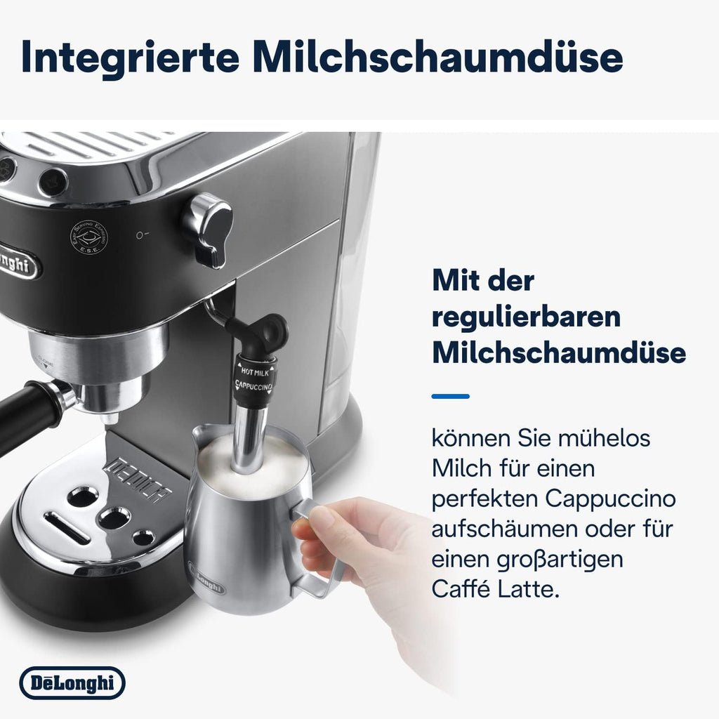 De'Longhi Dedica Style EC 685.M Cafetera Espresso de Brazo con Vaporizador, 15 cm, Plata