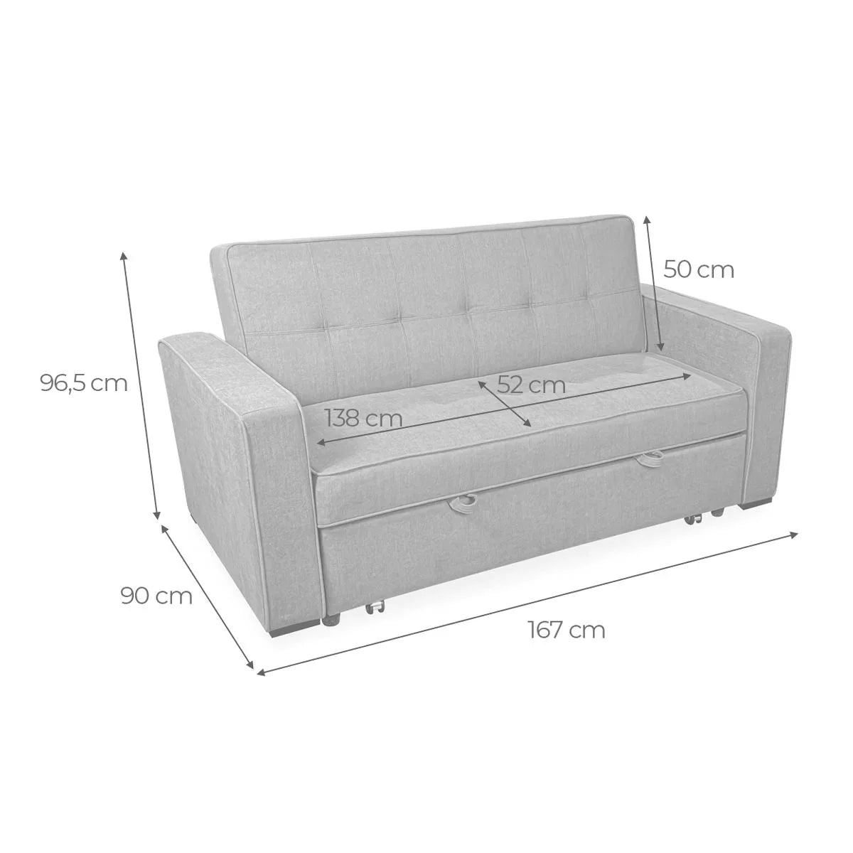 Sofá Cama 2 Plazas Vienna con Reposabrazos, Sistema de Arrastre, Gris