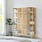 [en.casa] Armario de Bambú con 2 Puertas Correderas, 12 Estantes y Barra 185 x 140 x 45 cm Natural