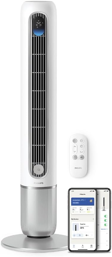 Philips Serie 7000 CX7550/00 Ventilador de Torre Inteligente 22 dB, WiFi y App