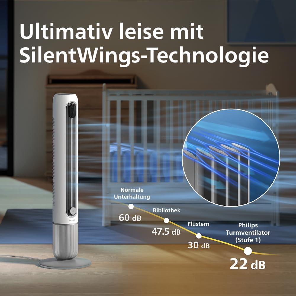 Philips Serie 7000 CX7550/00 Ventilador de Torre Inteligente 22 dB, WiFi y App