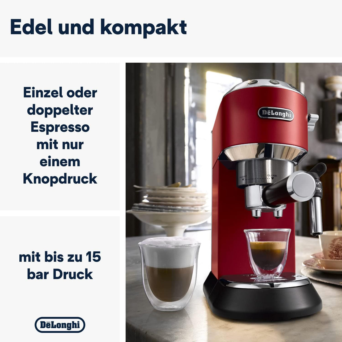 De'Longhi Dedica Style EC 685.M Cafetera Espresso de Brazo con Vaporizador, 15 cm, Plata