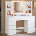VASAGLE Kailyn Tocador con Espejo LED, 9 Cajones, Regleta de Enchufes y USB, Blanco Nube