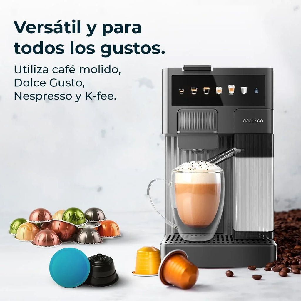 Cecotec FreeStyle Latte Cafetera Multicápsula 20 Bares con Depósito de Leche, 1350 W