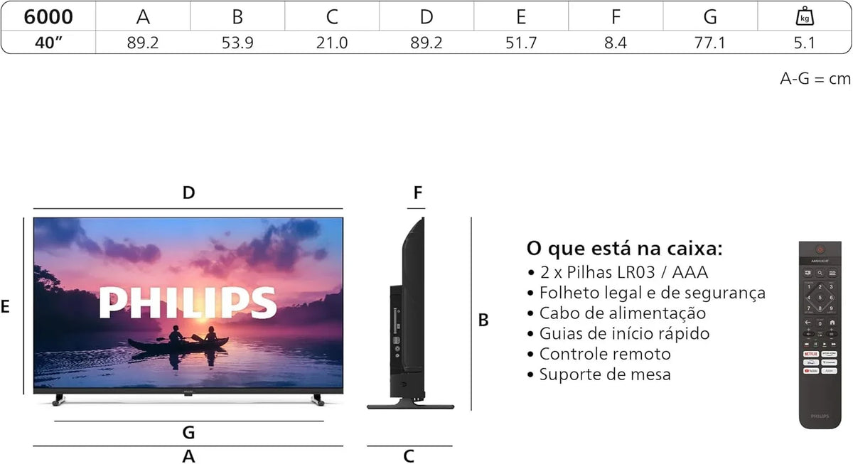 Smart TV LED 40" 40PFS6000 Full HD con Titan OS, Dolby Audio, Compatible con Alexa y Google