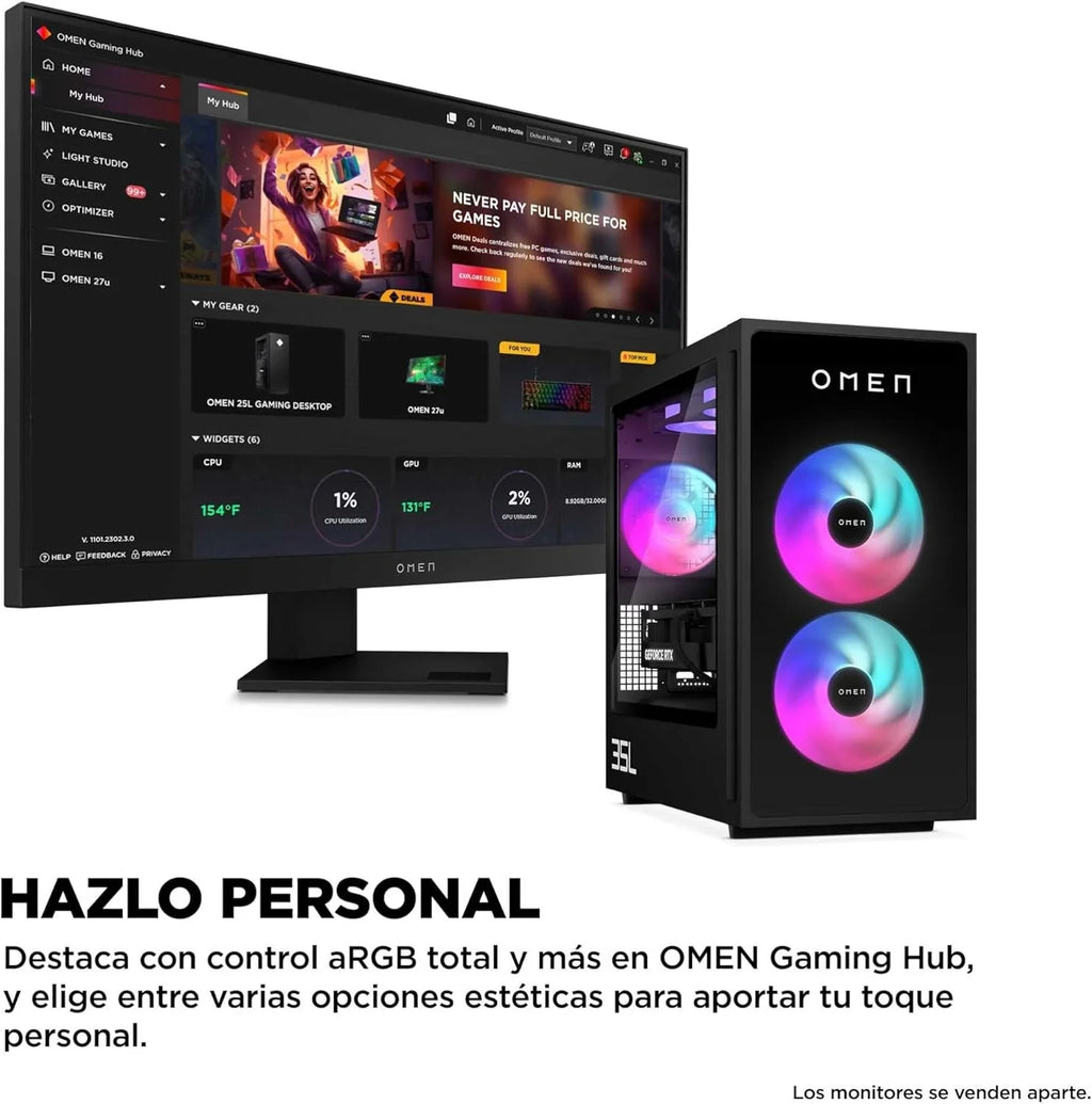 HP OMEN 35L GT16-0067ns PC Gaming AMD Ryzen 7 8700F, 32 GB DDR5, 1 TB SSD, RTX 5070 12 GB