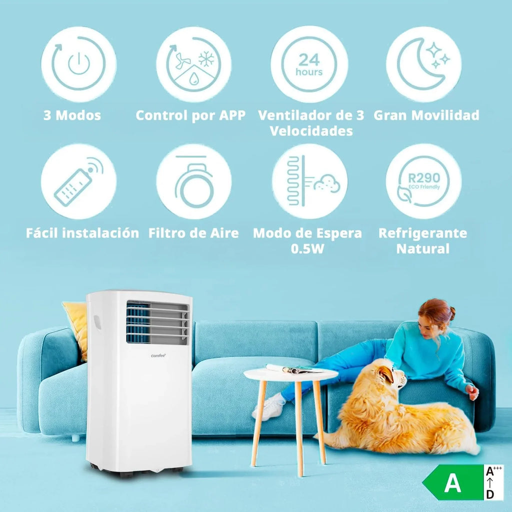 COMFEE Aire Acondicionado Portátil 8000 BTU / 2000 Frigorías 3 en 1 con Kit de Ventana, Silencioso