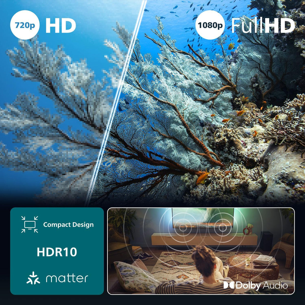 Smart TV LED 32" 32PFS6900 con Ambilight, Titan OS y Dolby Audio, Compatible con Alexa y Google