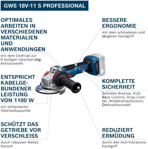 Professional GWS 18V-11 Amoladora Angular a Batería 18 V con 2 Baterías 5 Ah y L-BOXX