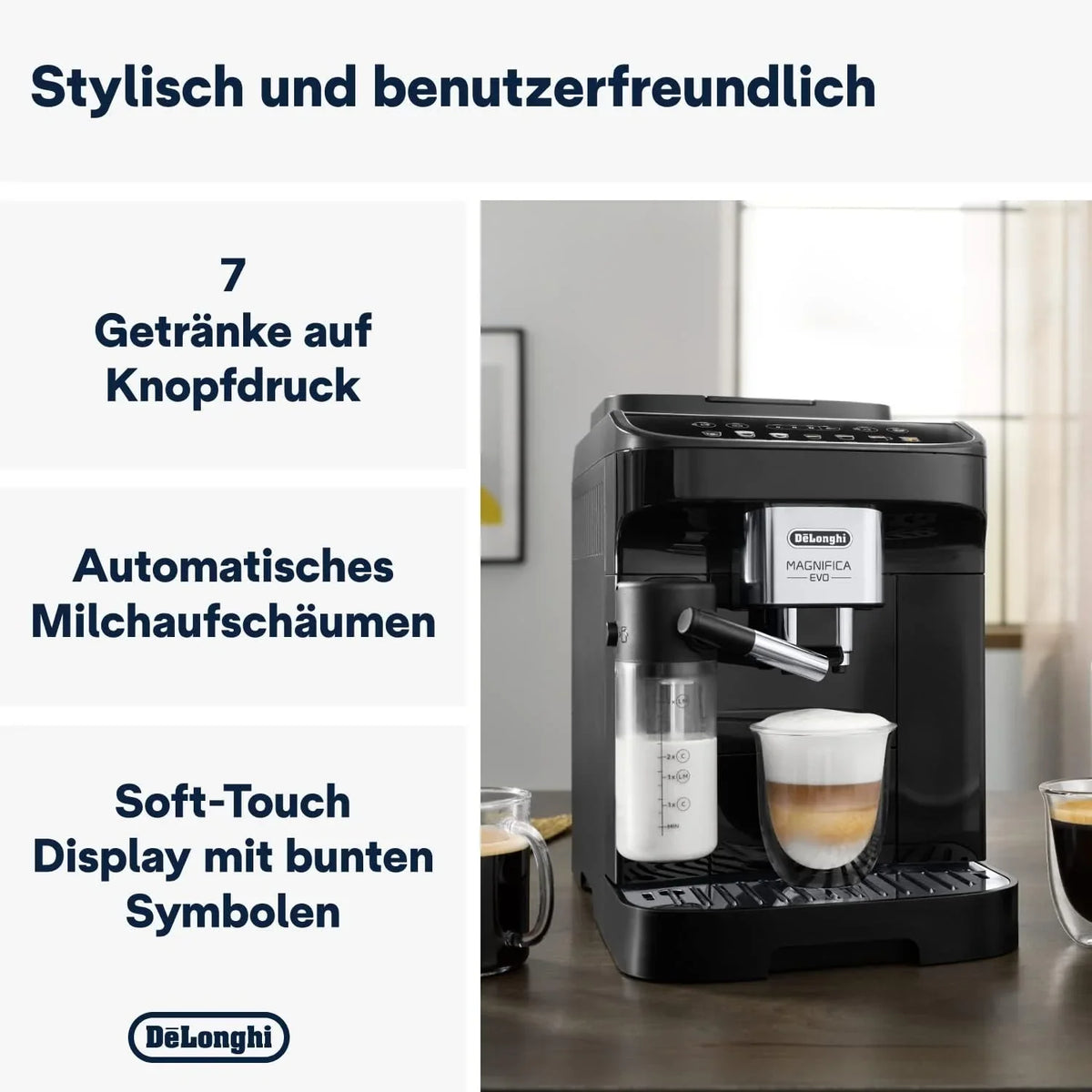 De'Longhi Magnifica Evo ECAM 292.81.B Cafetera Superautomática con LatteCrema, 7 Bebidas