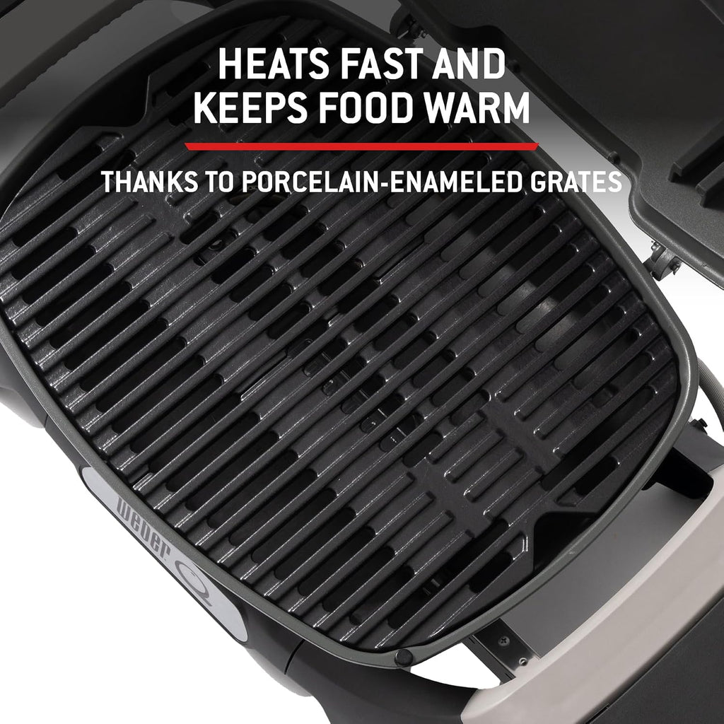 Weber Q 1200N Barbacoa de Gas Portátil con Mesas Laterales y Termómetro, Negro Medianoche