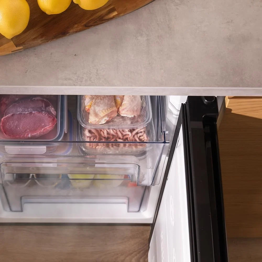 Cecotec Bolero CoolMarket TF 97 Inox Congelador Vertical 97 L, 3 Cajones, Puerta Reversible