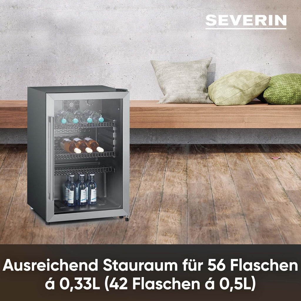 SEVERIN FSK 8840 Nevera para Botellas con Cerradura y Luz LED, 118 L, Negro/Plata