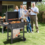 COSTWAY Barbacoa de Carbón XXL 128 x 54 x 117 cm con Tapa, Termómetro, Mesas Plegables y Ruedas