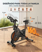Bicicleta Estática para Casa con App, Resistencia Magnética 0-100%, Pantalla LED, hasta 160 kg
