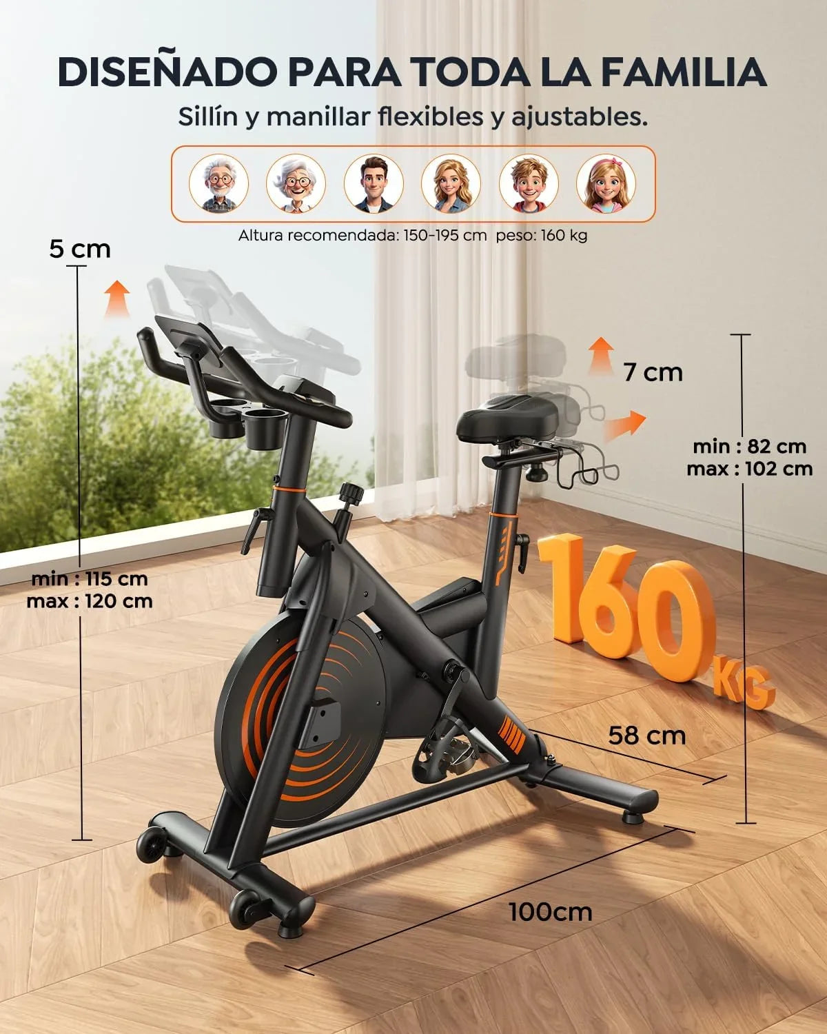 Bicicleta Estática para Casa con App, Resistencia Magnética 0-100%, Pantalla LED, hasta 160 kg