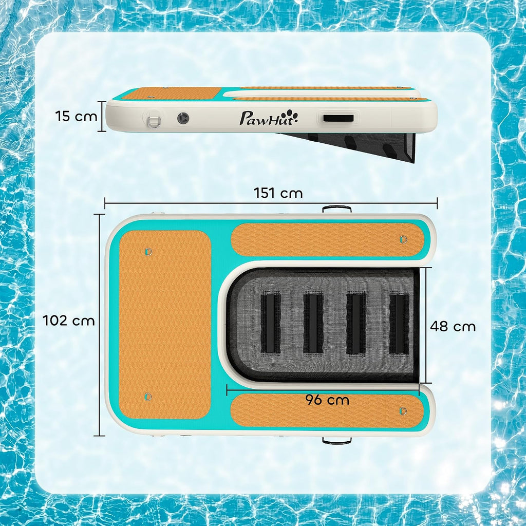 PawHut Rampa Hinchable para Perros 151 x 102 cm para Piscina, Lago y Barco, hasta 100 kg