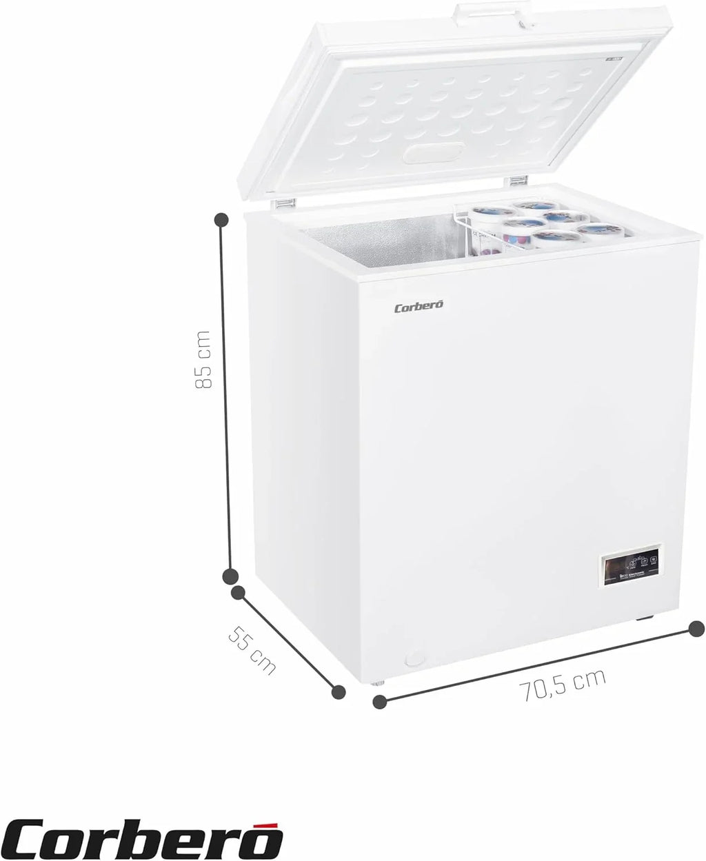 Corberó CCHH15024E Arcón Congelador 142 L con Display, Luz LED, Sistema Dual y Ruedas, Blanco
