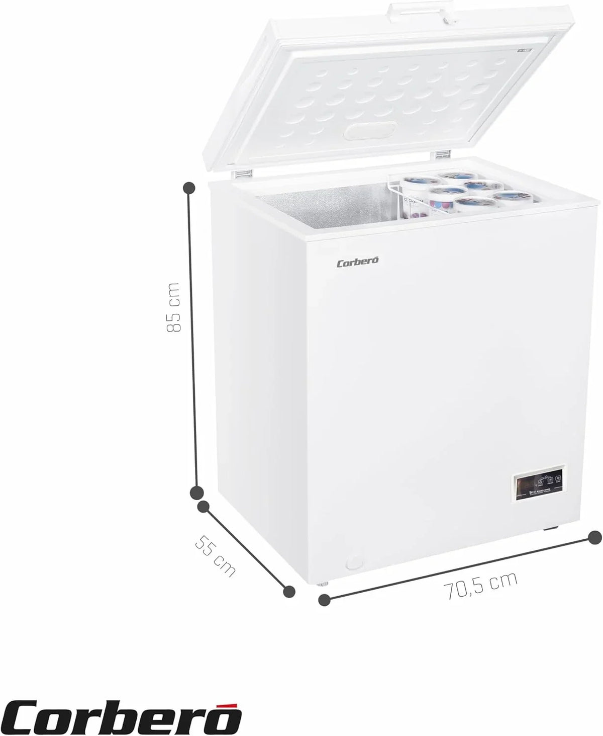 Corberó CCHH15024E Arcón Congelador 142 L con Display, Luz LED, Sistema Dual y Ruedas, Blanco