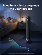 DREO Ventilador de Torre Silencioso Motor DC, 9 Velocidades, 4 Modos, Oscilación 90°, Mando