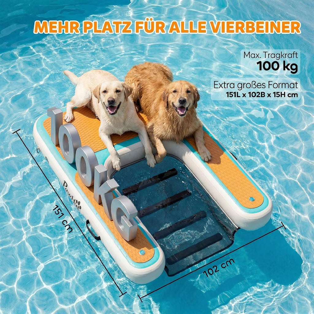 PawHut Rampa Hinchable para Perros 151 x 102 cm para Piscina, Lago y Barco, hasta 100 kg