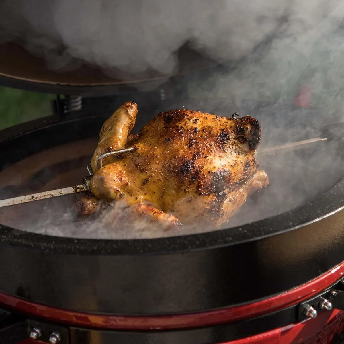 Kamado BONO Barbacoa Kamado Grande XXL Ø 59 cm Cerámica Roja con Accesorios y Ruedas