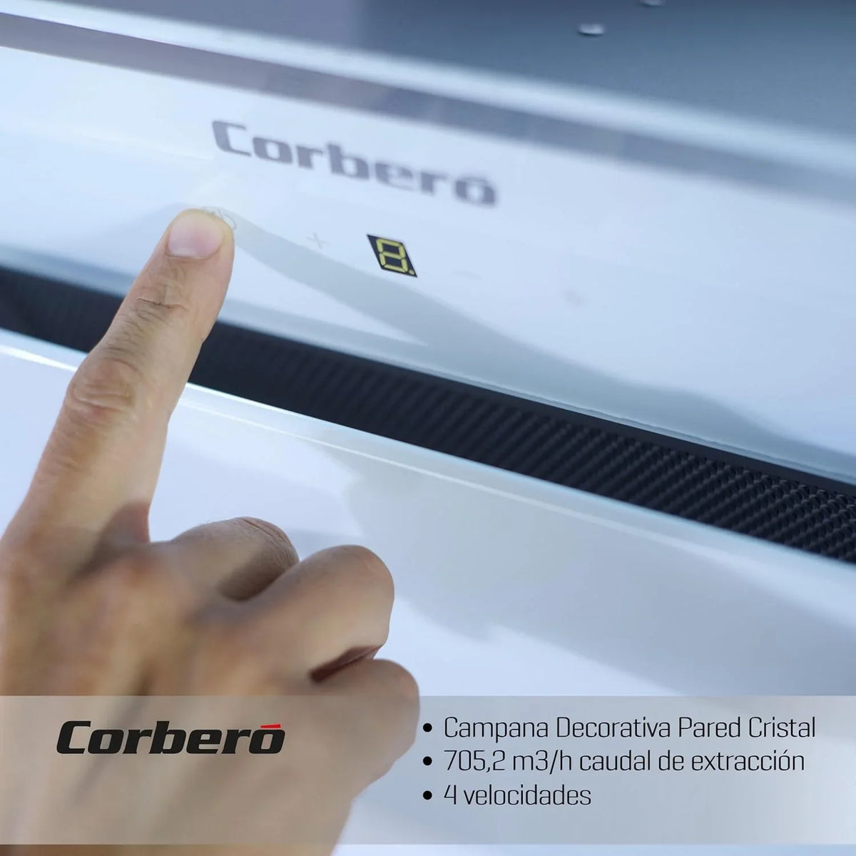 Corberó ONEGA675W Campana Extractora de Cristal 60 cm, 4 Velocidades, Control Táctil, Blanca