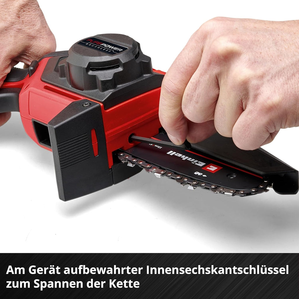 Einhell GE-PS 18/15 Li Minimotosierra de Poda a Batería 18 V Brushless, 12,5 cm, con Batería 2,5 Ah