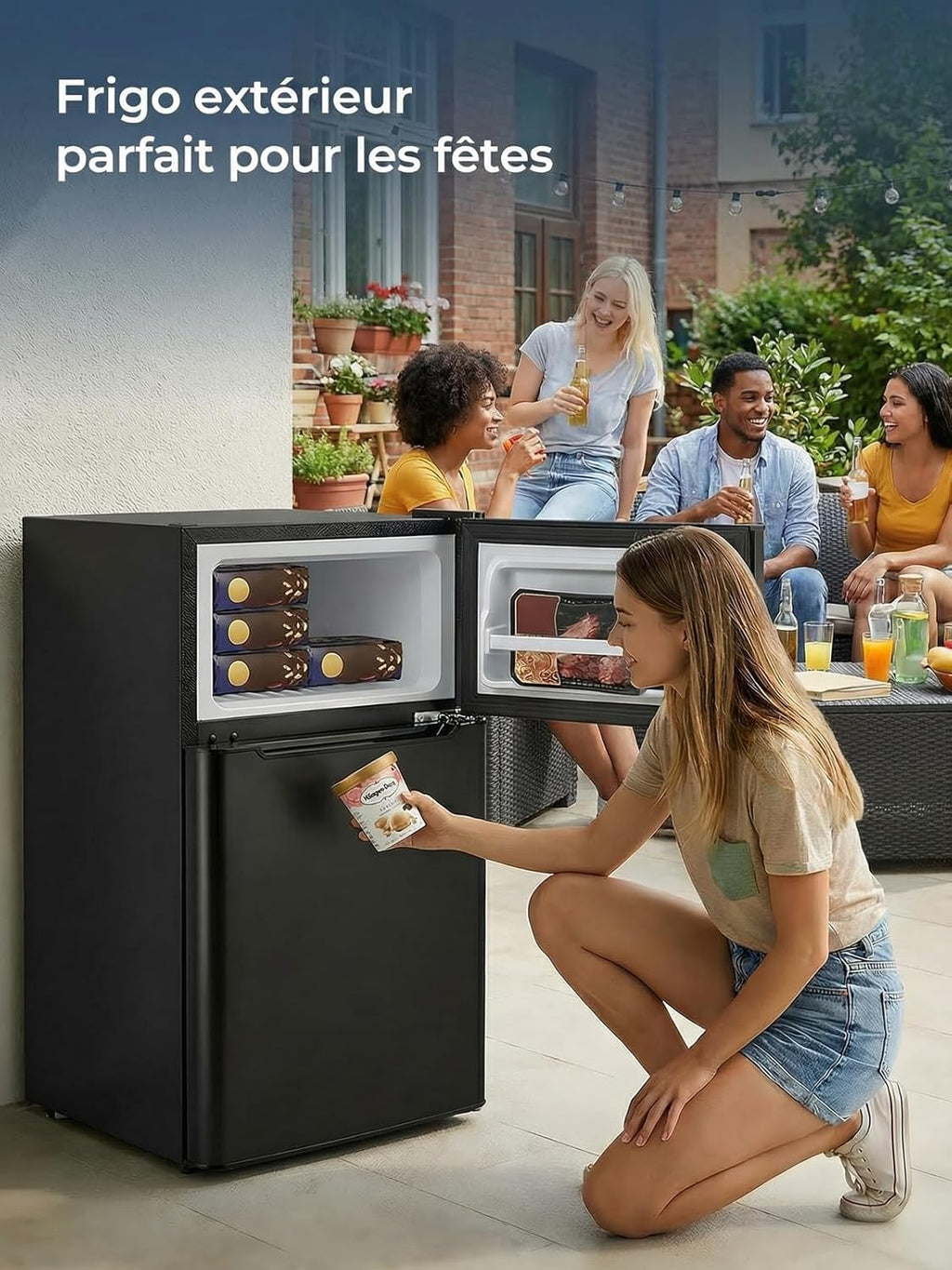 FOHERE Mini Frigorífico 90 L con Congelador de 26 L, 2 Puertas, Silencioso 43 dB