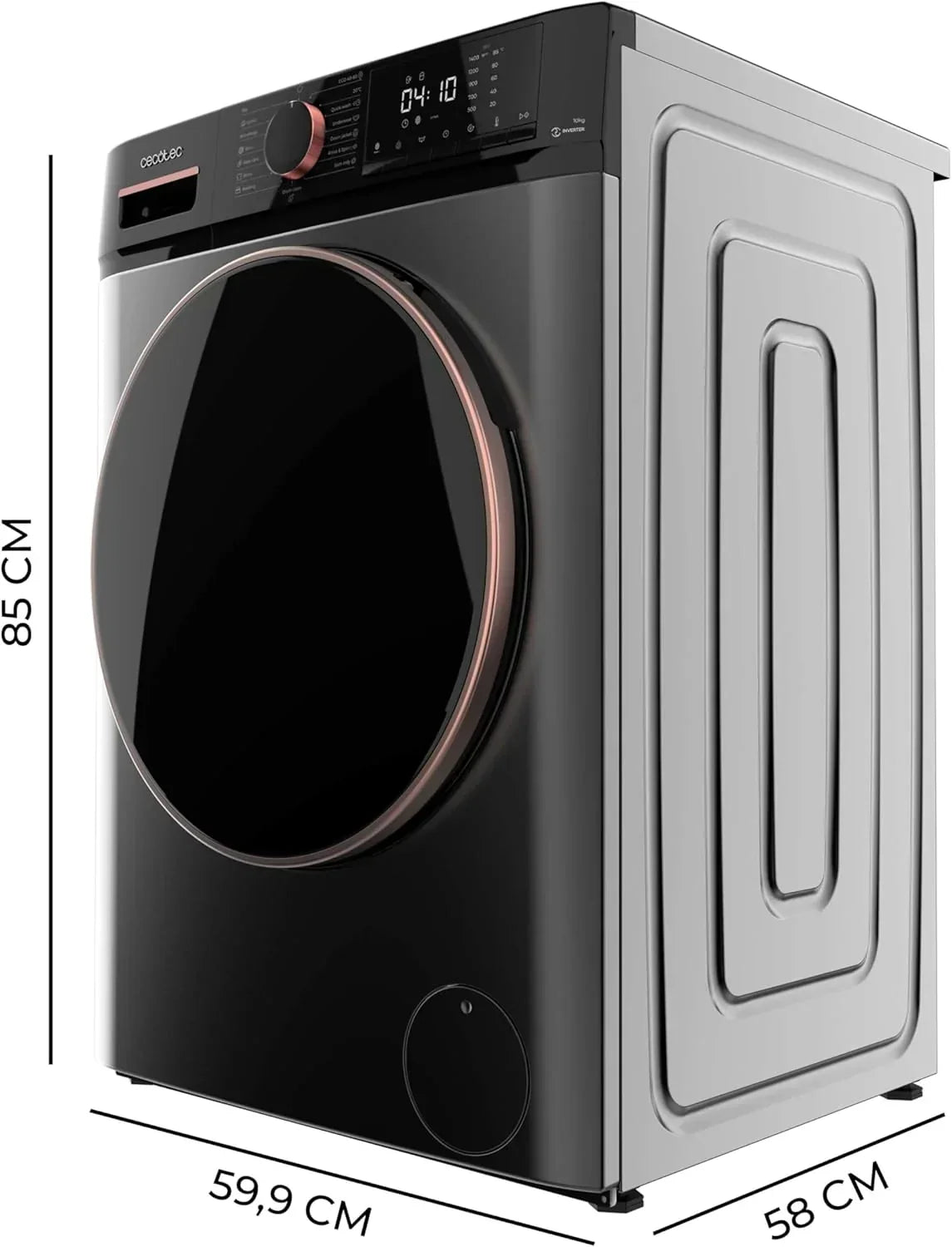 Cecotec Bolero DressCode 10610 Inverter Steel Lavadora 10 kg, 1400 rpm, Steam Max, 15 Programas