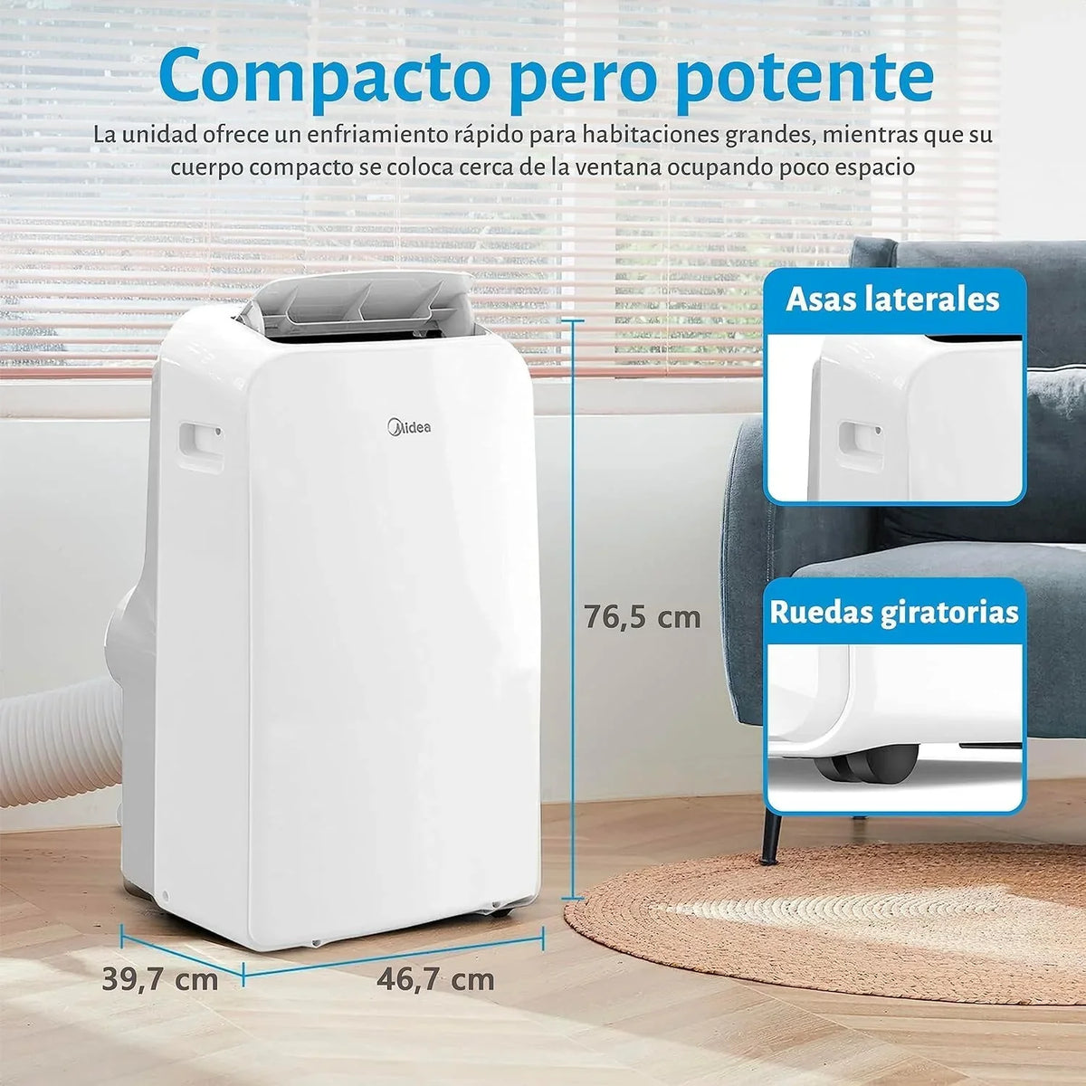 MIDEA Aire Acondicionado Portátil 12000 BTU / 3000 Frigorías 3 en 1, hasta 43 m², con Kit de Ventana