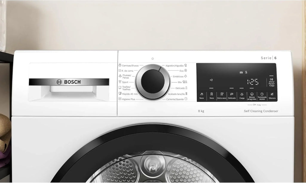 Bosch WQG235D1ES Secadora con Bomba de Calor 8 kg Serie 6, AutoDry, Antiarrugas, Blanca