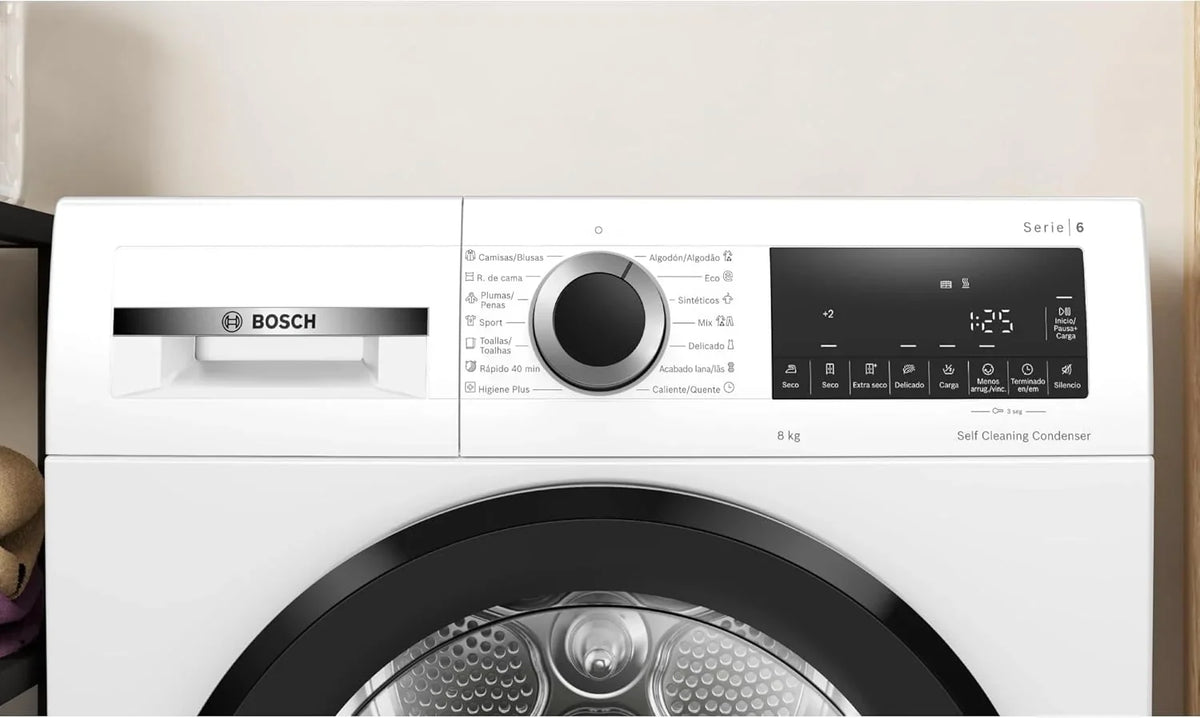 Bosch WQG235D1ES Secadora con Bomba de Calor 8 kg Serie 6, AutoDry, Antiarrugas, Blanca