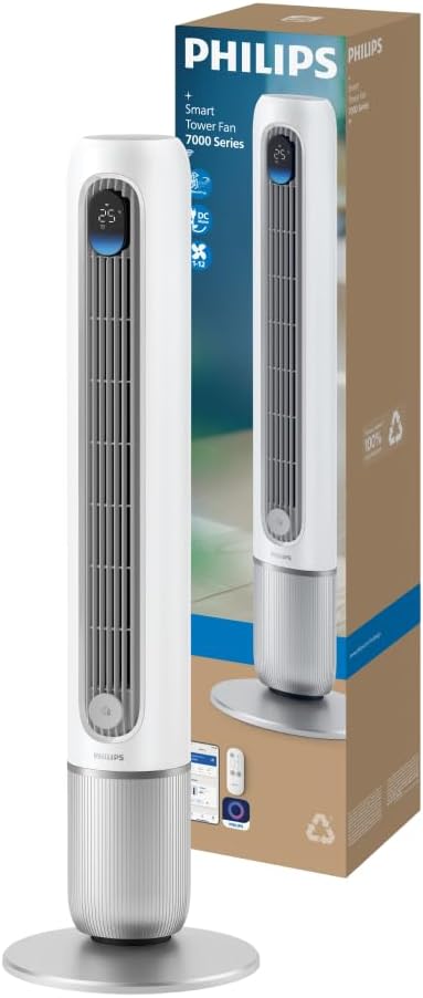 Philips Serie 7000 CX7550/00 Ventilador de Torre Inteligente 22 dB, WiFi y App