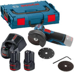 Professional GWS 12V-76 Amoladora Angular a Batería 12 V con 2 Baterías 3 Ah y L-BOXX