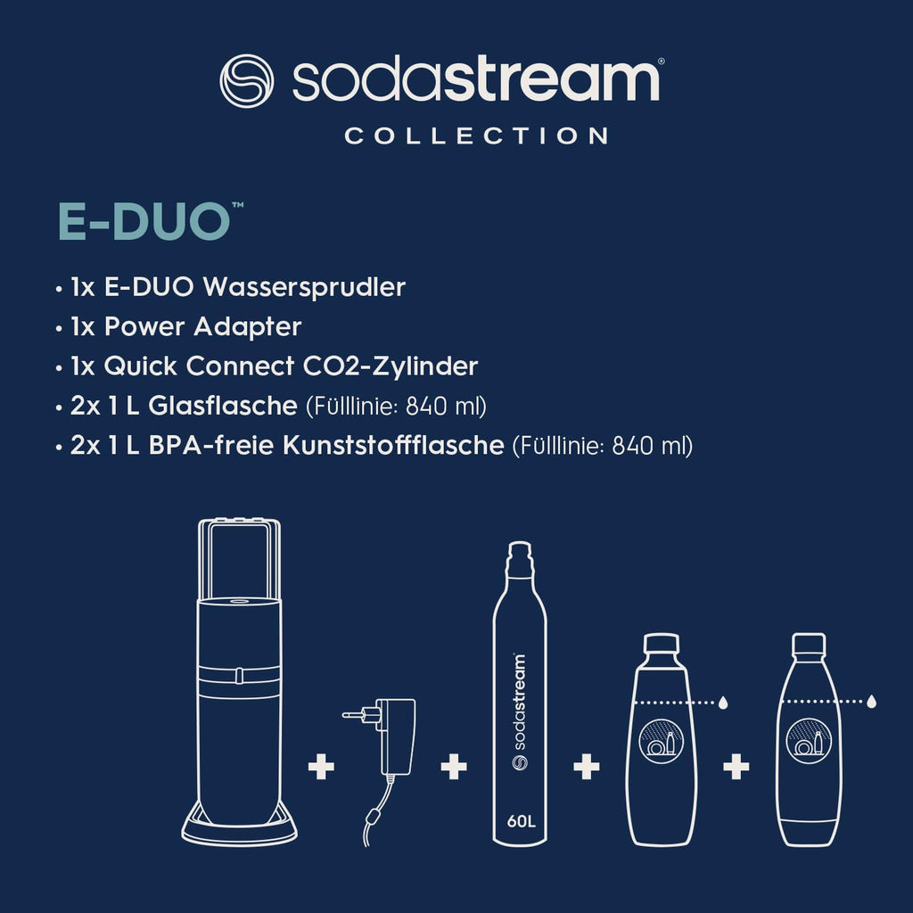 SodaStream E-DUO Máquina de Agua con Gas Eléctrica con Cilindro CO2 y 3 Botellas, Titanio