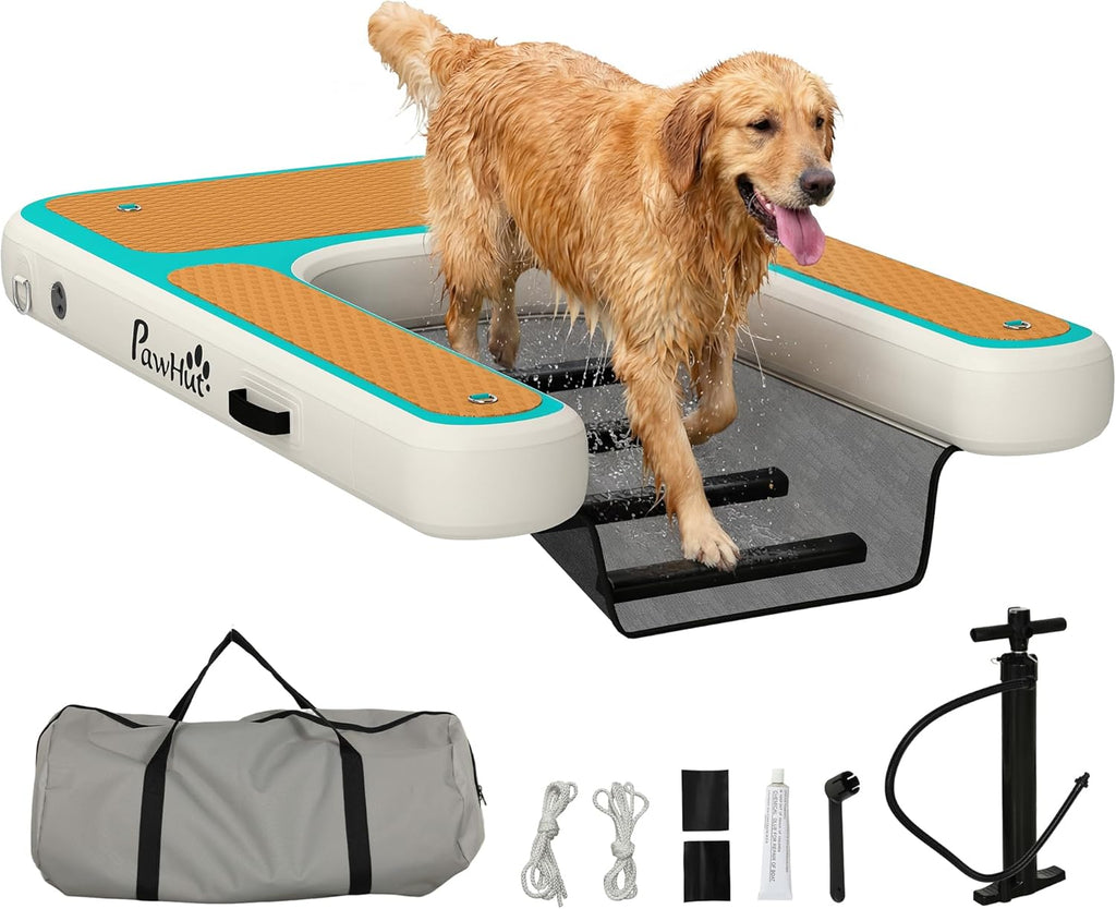 PawHut Rampa Hinchable para Perros 151 x 102 cm para Piscina, Lago y Barco, hasta 100 kg