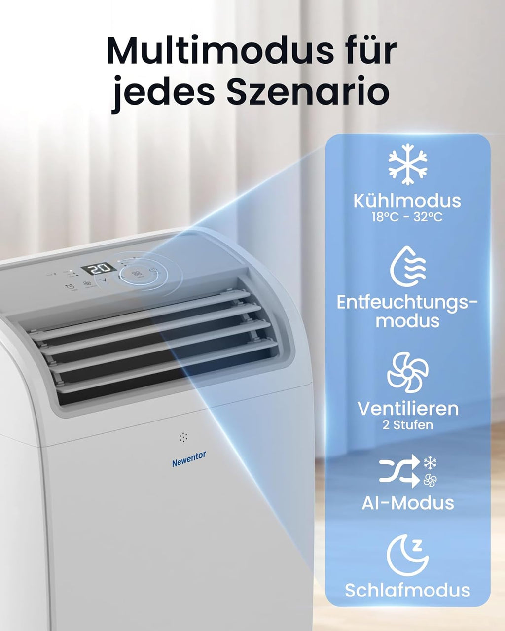 Newentor Aire Acondicionado Portátil 14000 BTU hasta 50 m² con Compresor TCL y Mando