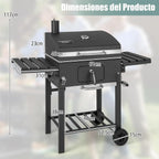 COSTWAY Barbacoa de Carbón XXL 128 x 54 x 117 cm con Tapa, Termómetro, Mesas Plegables y Ruedas